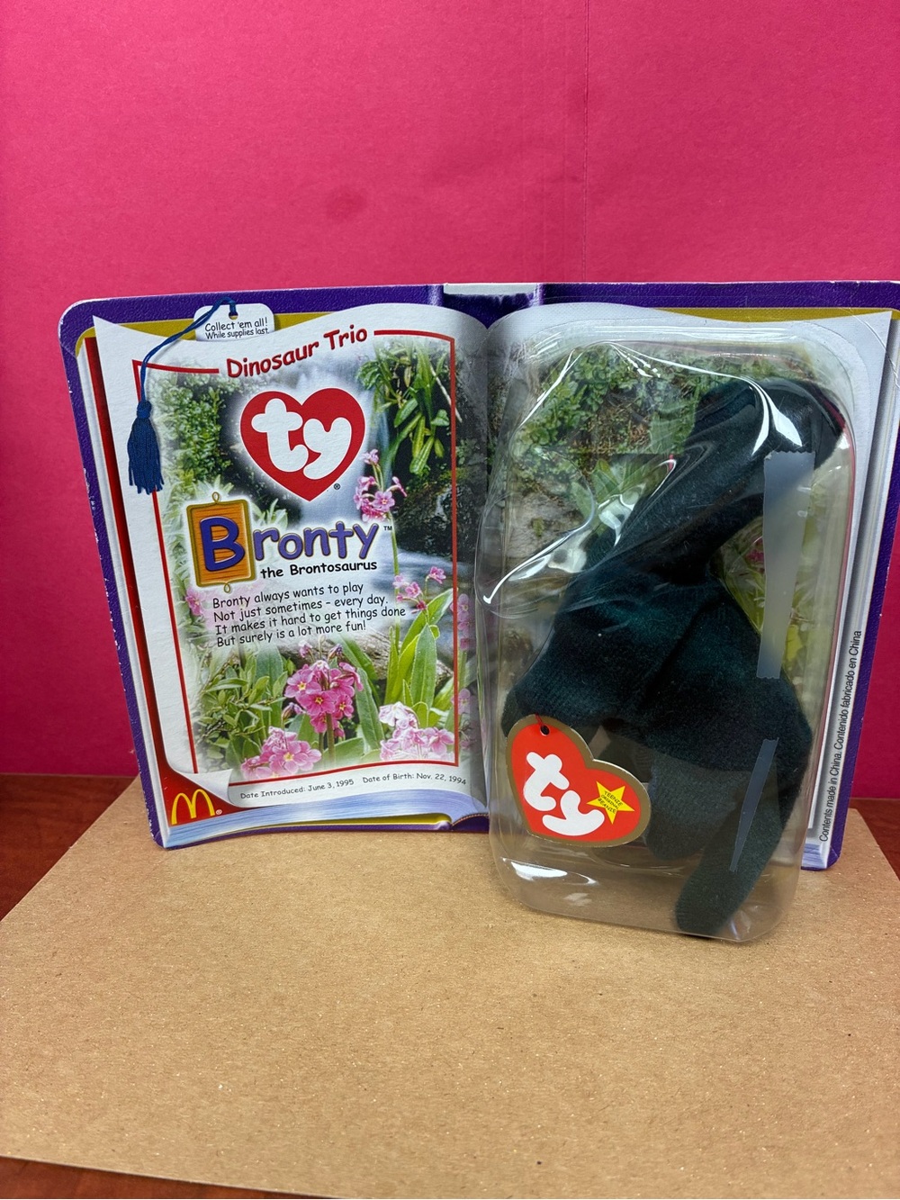 1995 McDonalds Collector TY Bronty Brontosaurus Plush - Black
